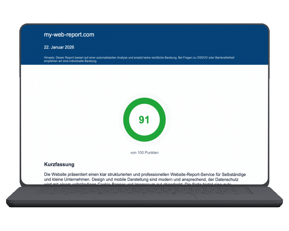 Vorschau des Website-Analyse-Reports auf einem MacBook